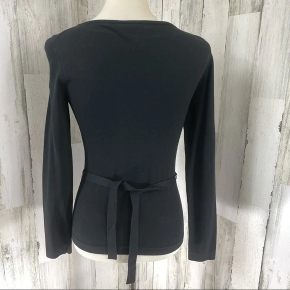 LOFT Women's Black‎ Scoop Neck Long Sleeve Belted Shirt Top Blouse Knit Sz S